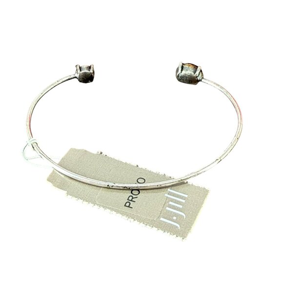 J. Jill Bracelet Silver Tone Open Thin Bangle Cuff Red Double Stones Minimalist - Picture 7 of 13